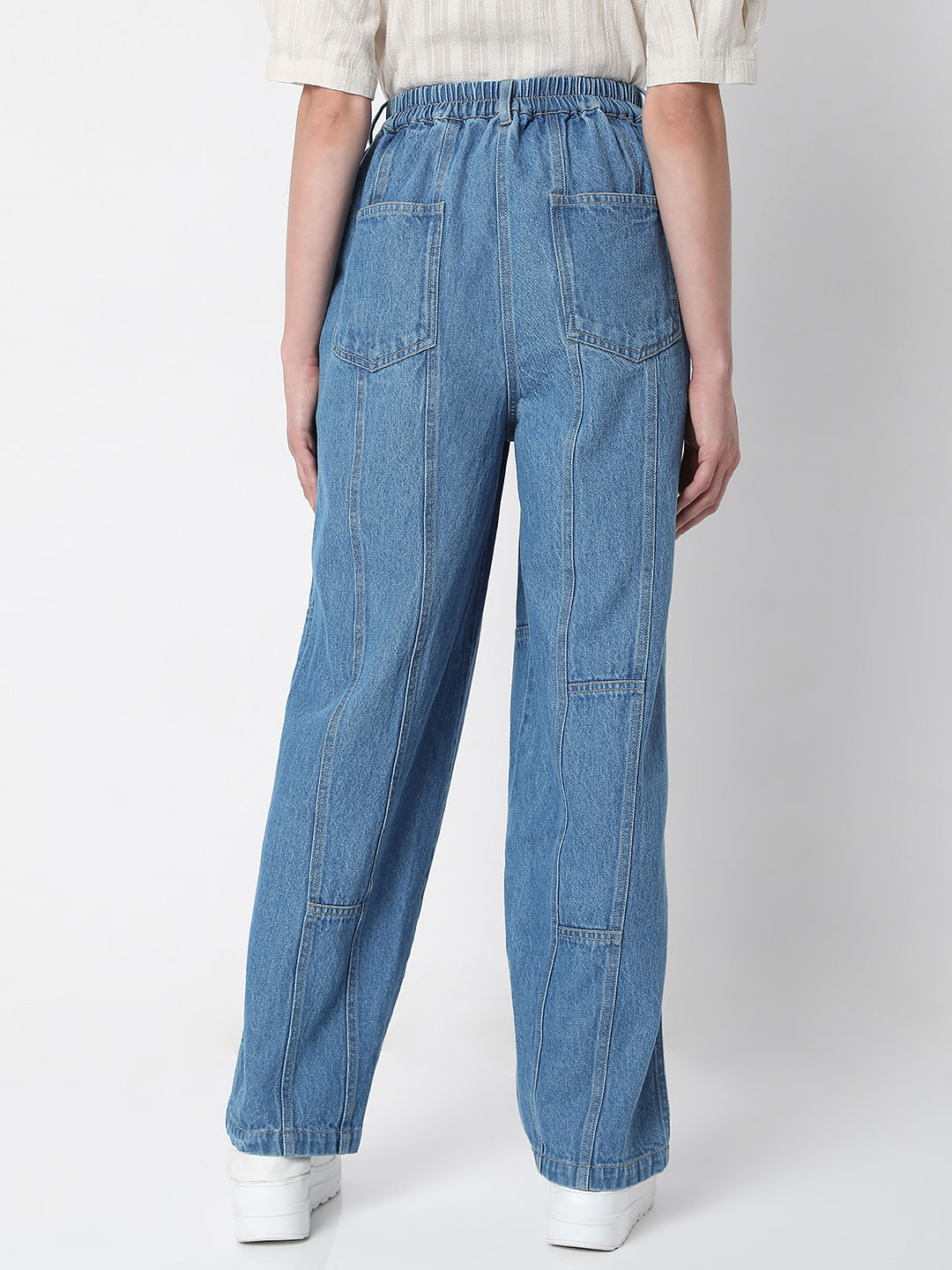 Light Blue High Rise Straight Fit Denim Pants