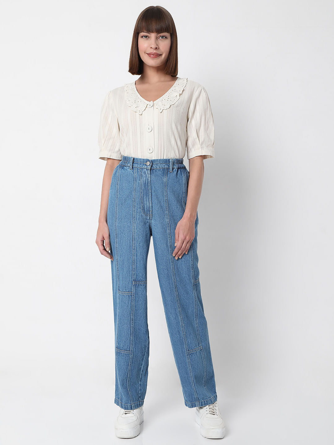 Light Blue High Rise Straight Fit Denim Pants