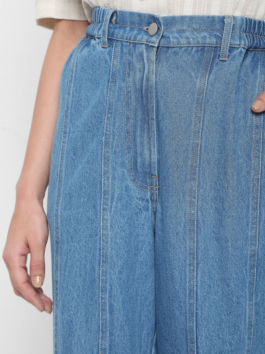 Light Blue High Rise Straight Fit Denim Pants