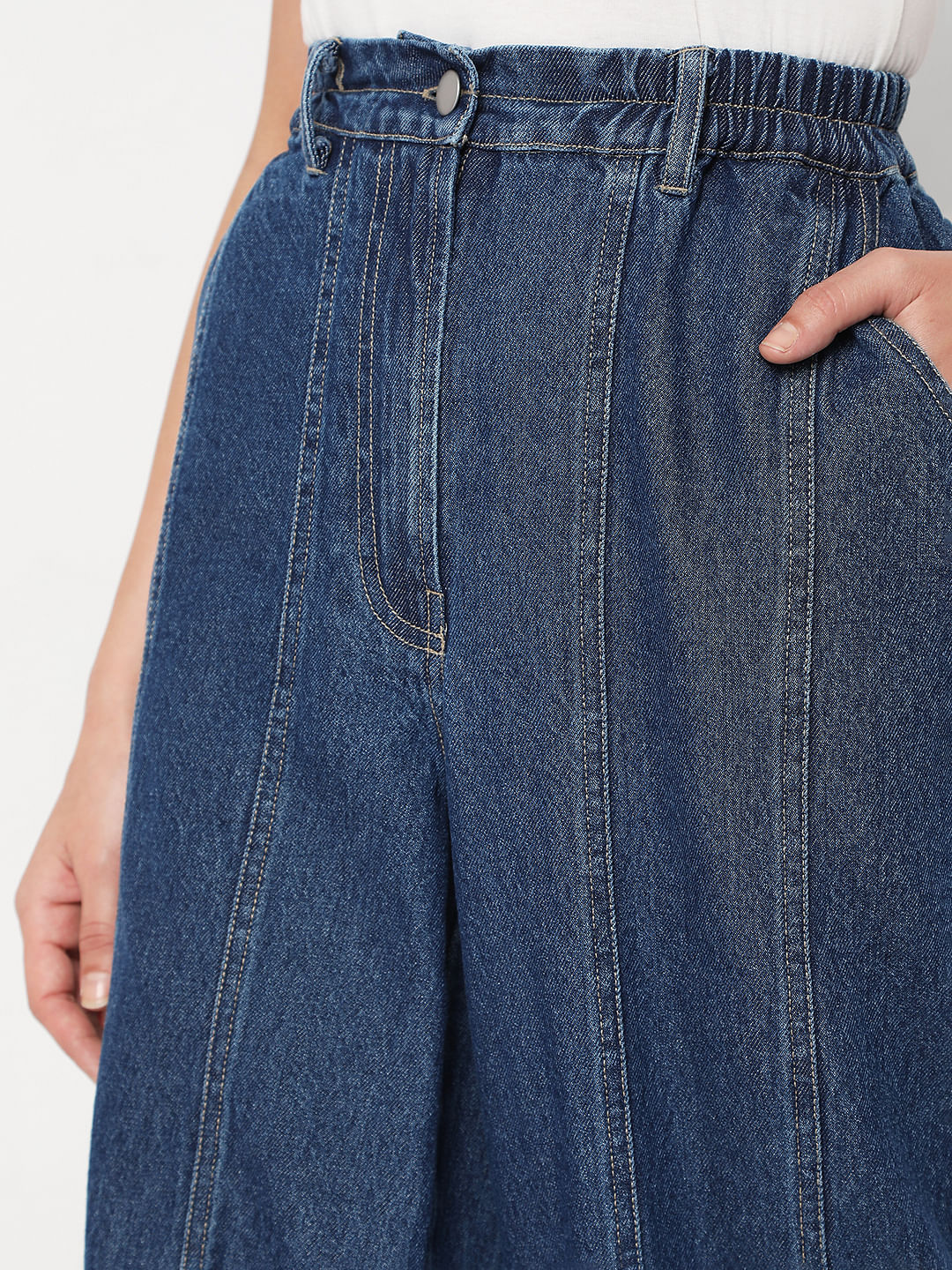 Dark Blue High Rise Straight Fit Denim Pants