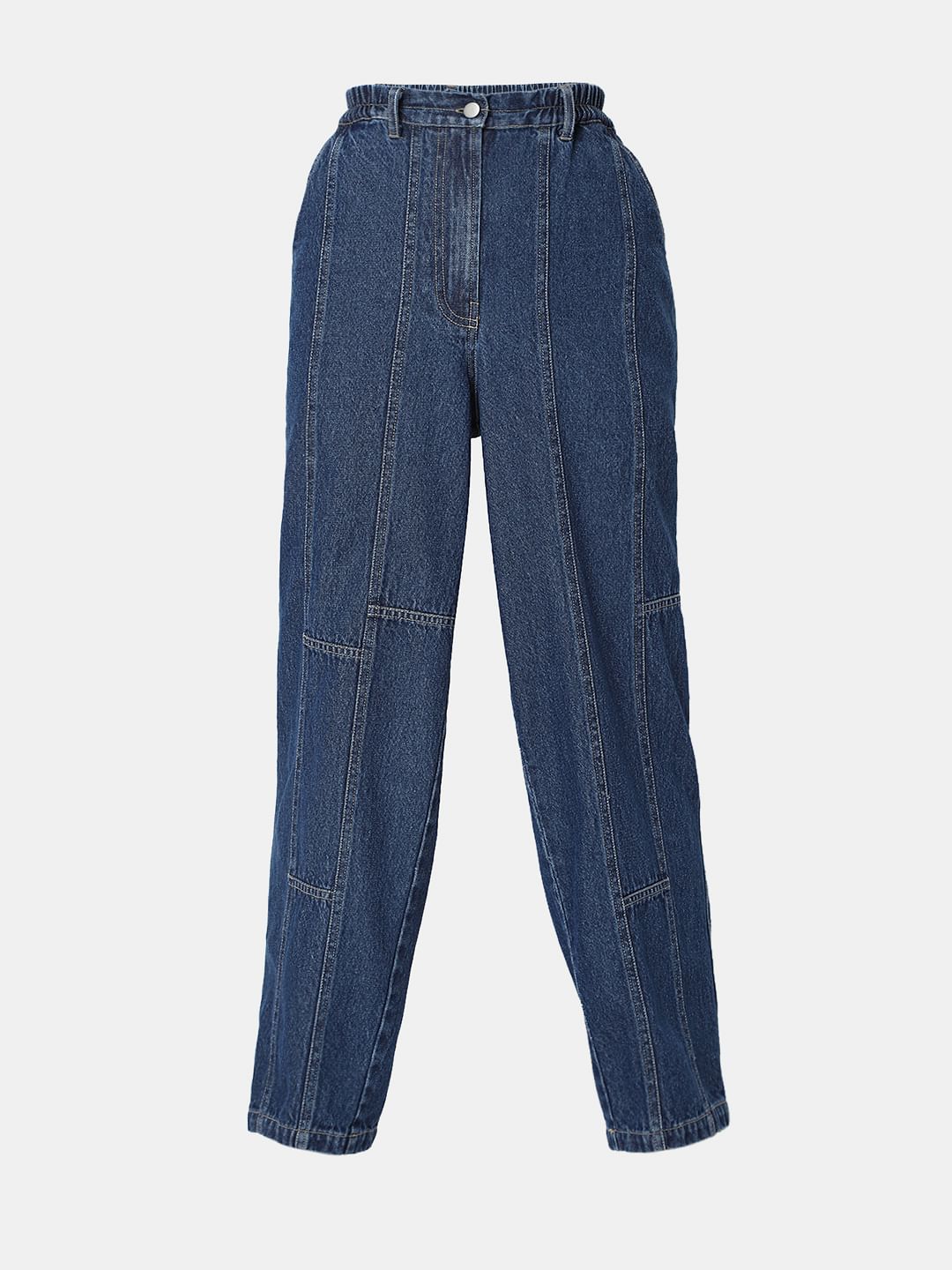 Dark Blue High Rise Straight Fit Denim Pants