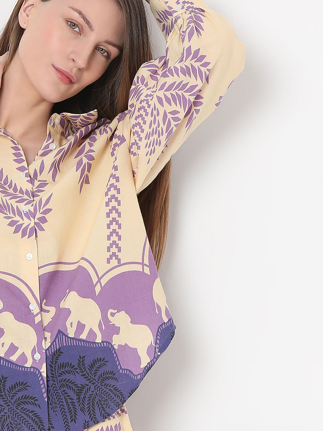 Beige Printed Co-Ord Set Shirt