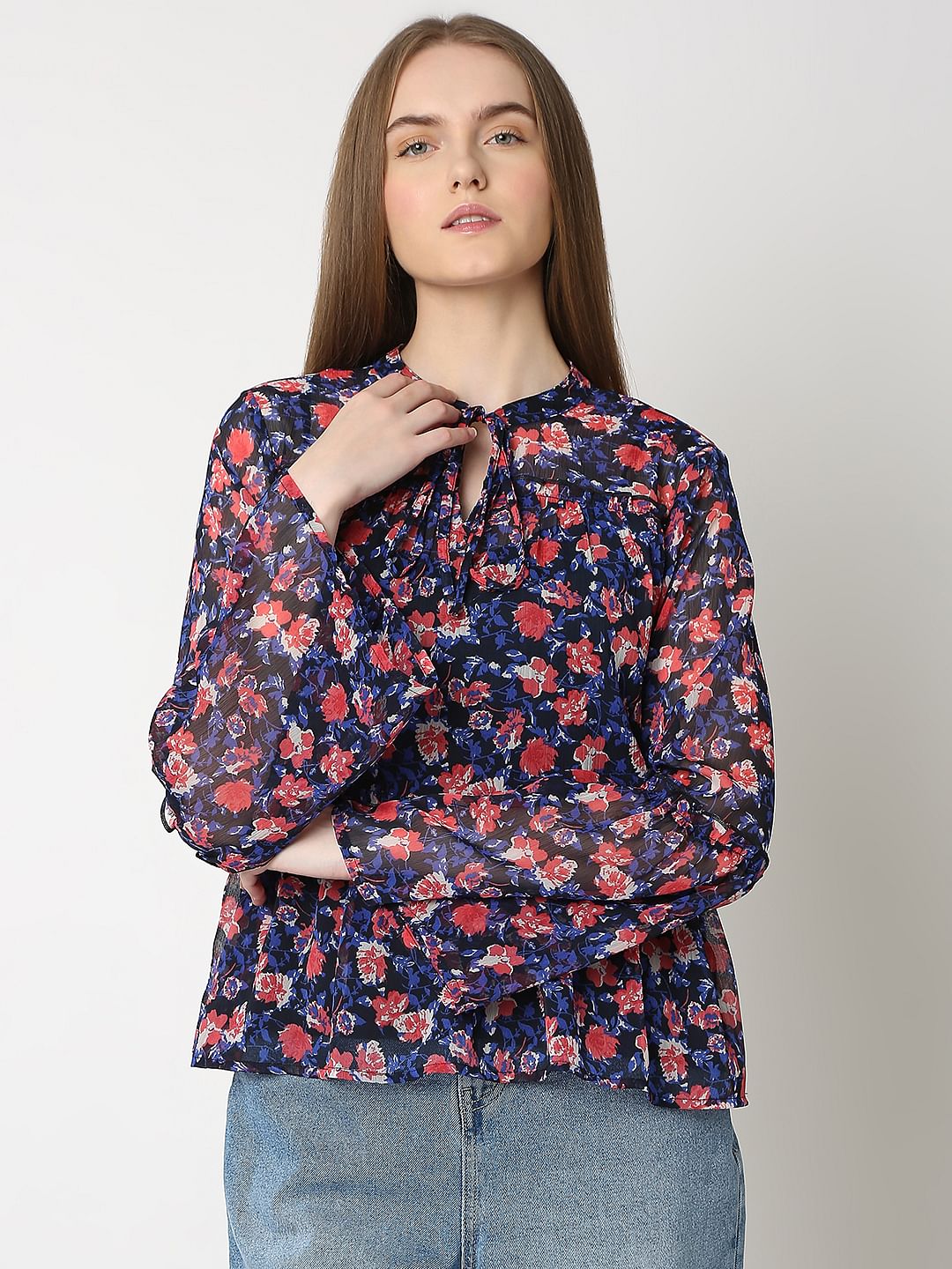 Dark Navy Floral Print Top