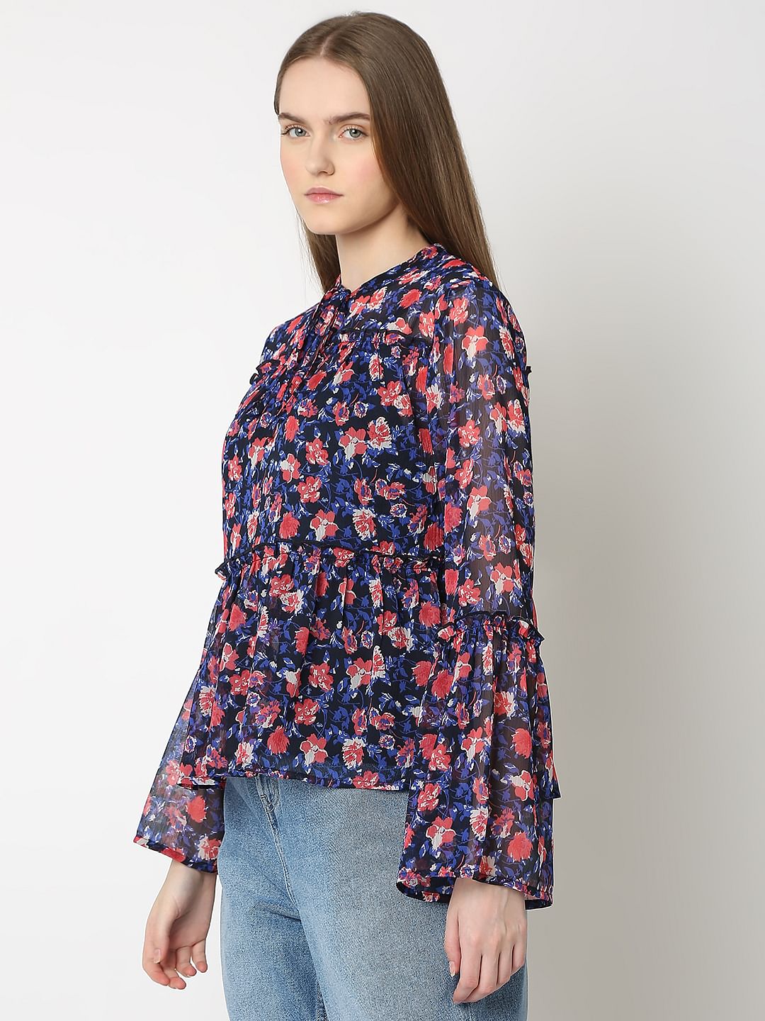 Dark Navy Floral Print Top