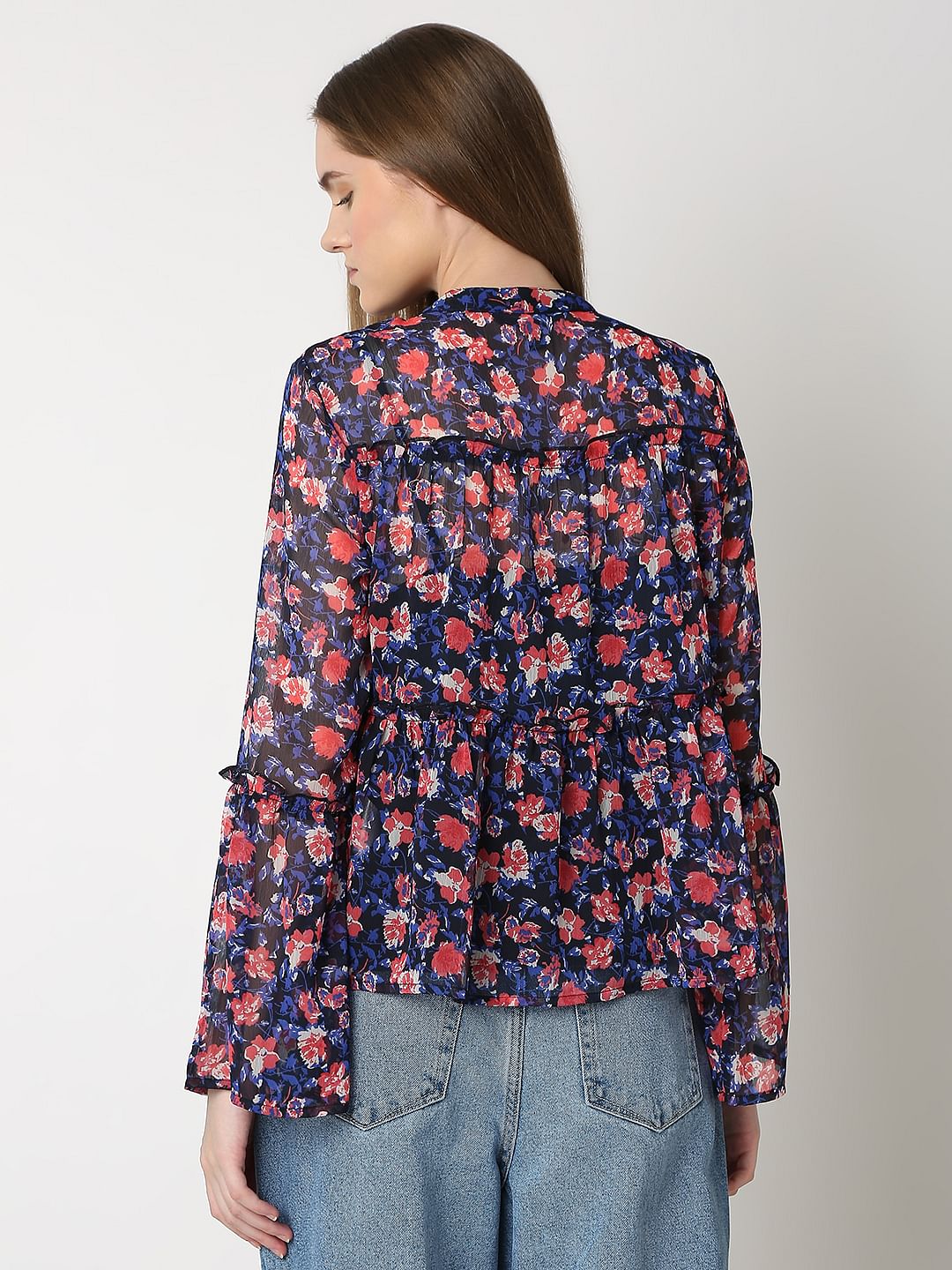 Dark Navy Floral Print Top