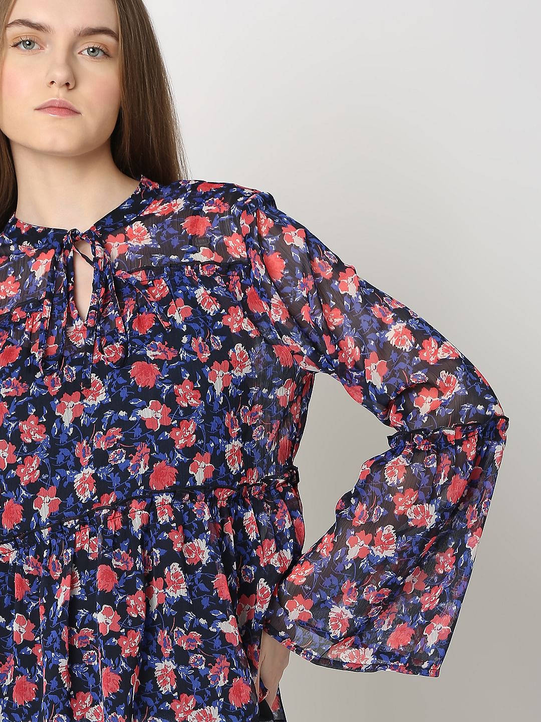 Dark Navy Floral Print Top
