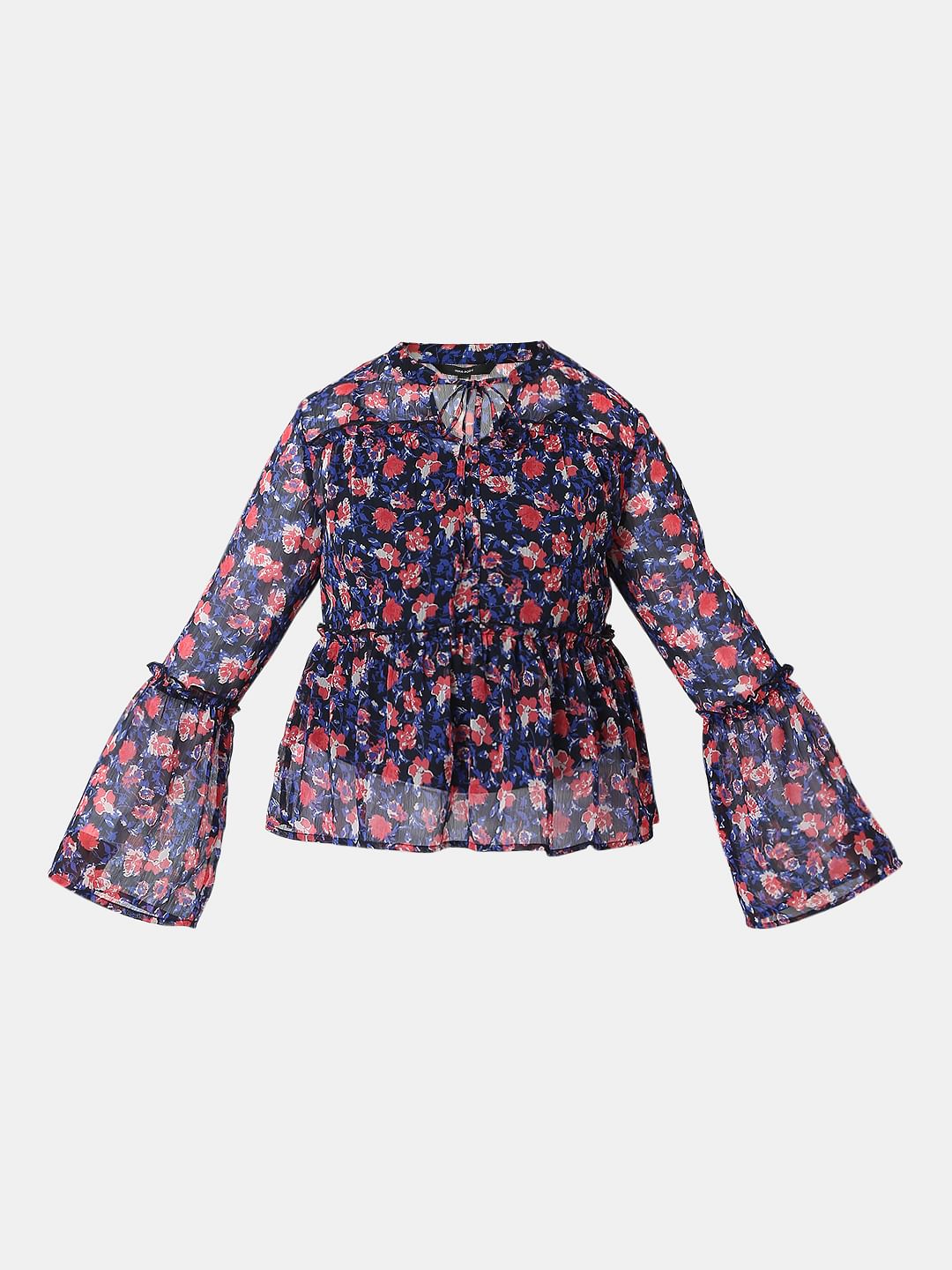 Dark Navy Floral Print Top