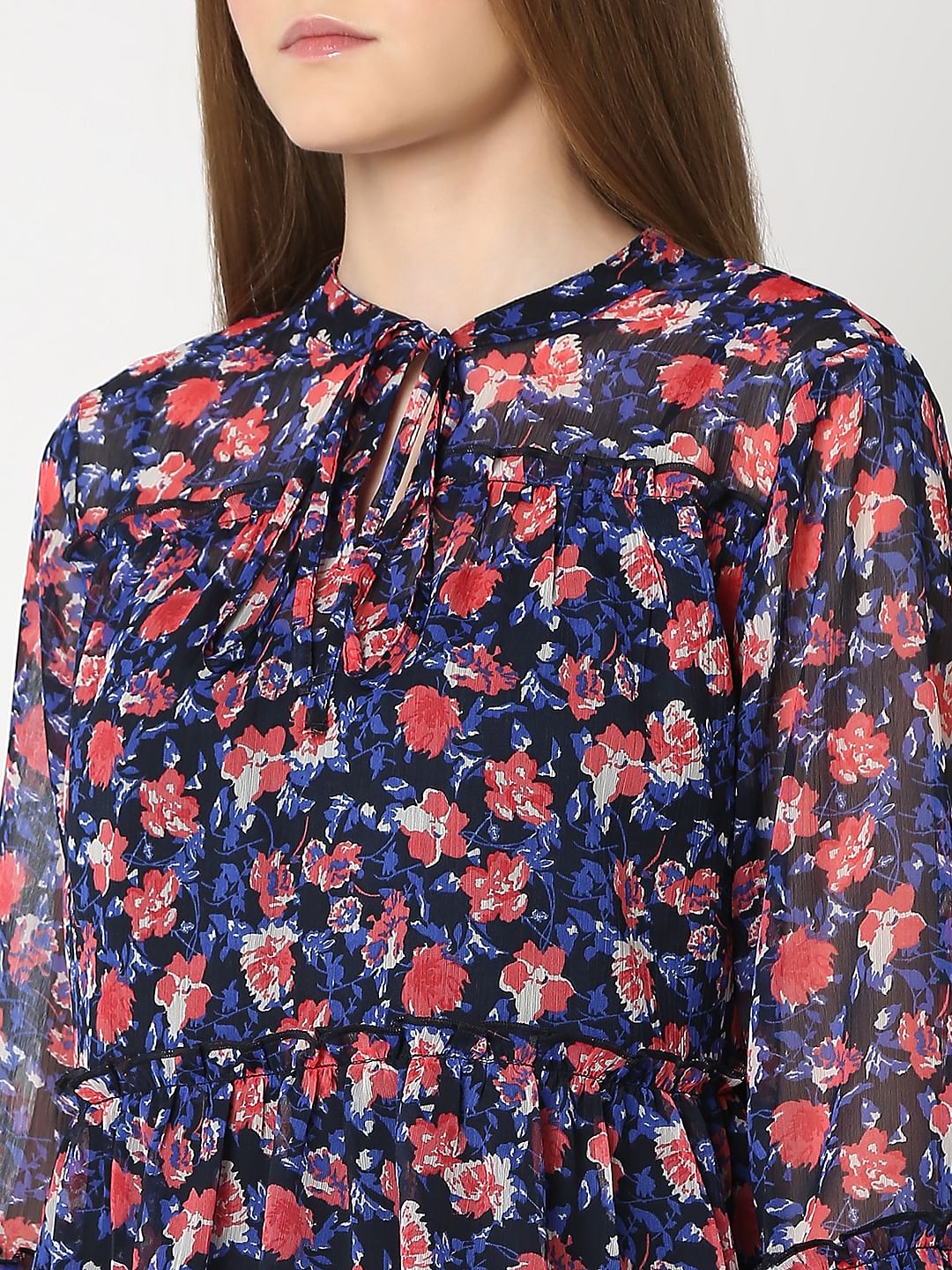 Dark Navy Floral Print Top