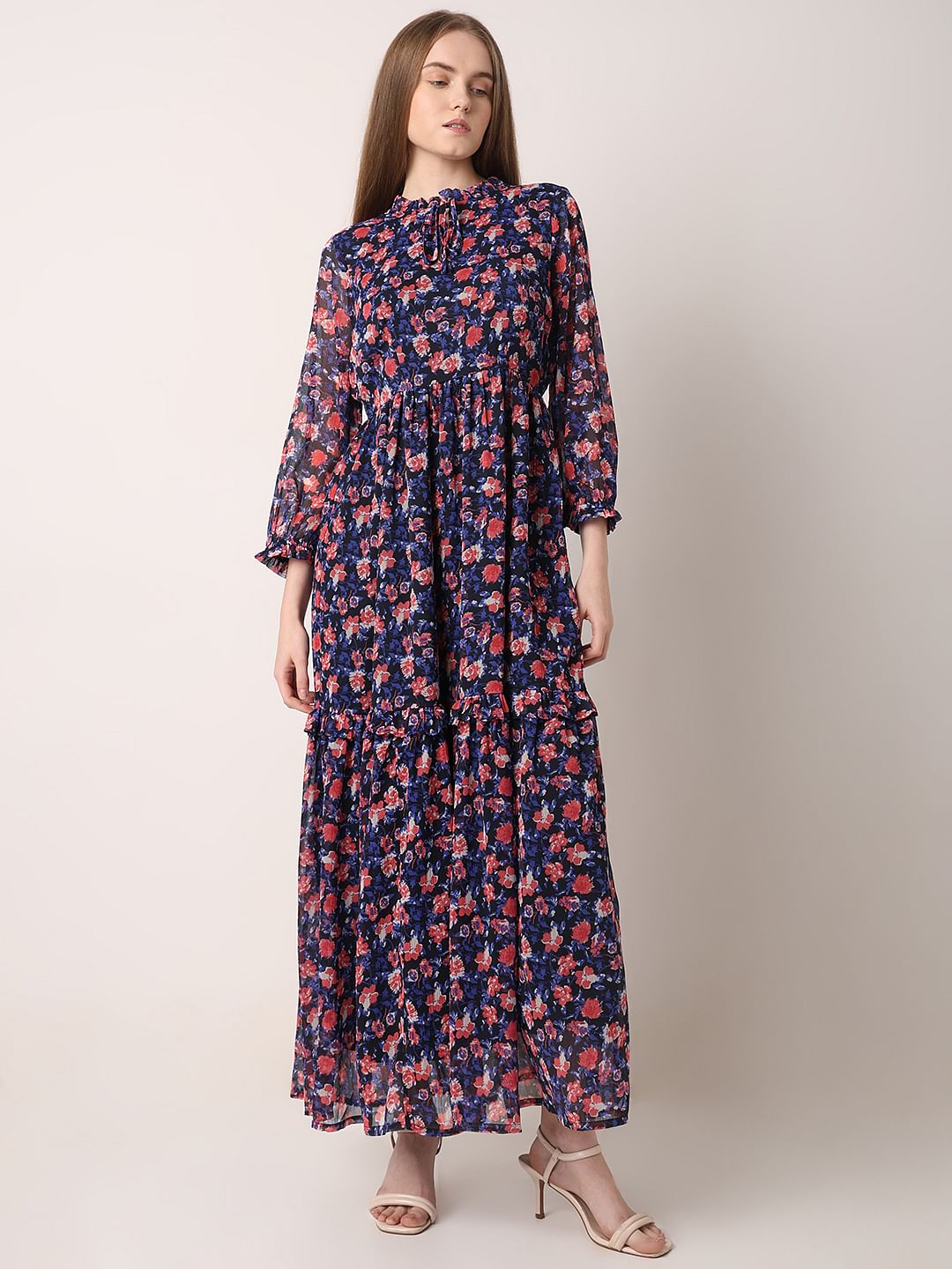 Dark Navy Floral Print Maxi Dress