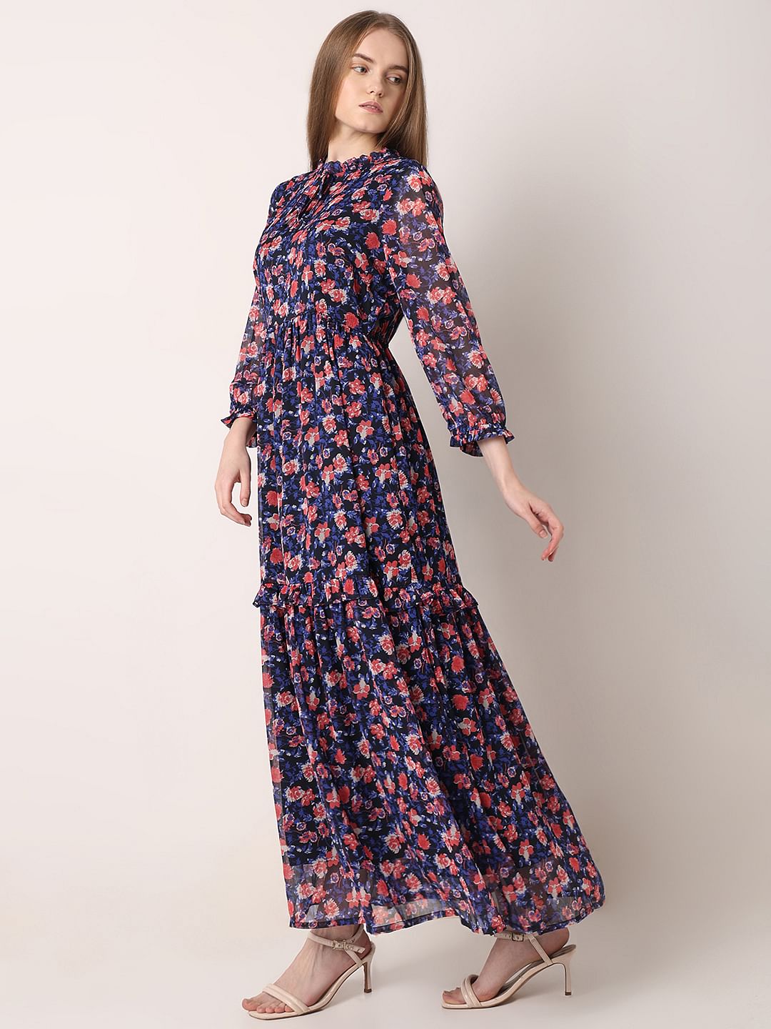Dark Navy Floral Print Maxi Dress