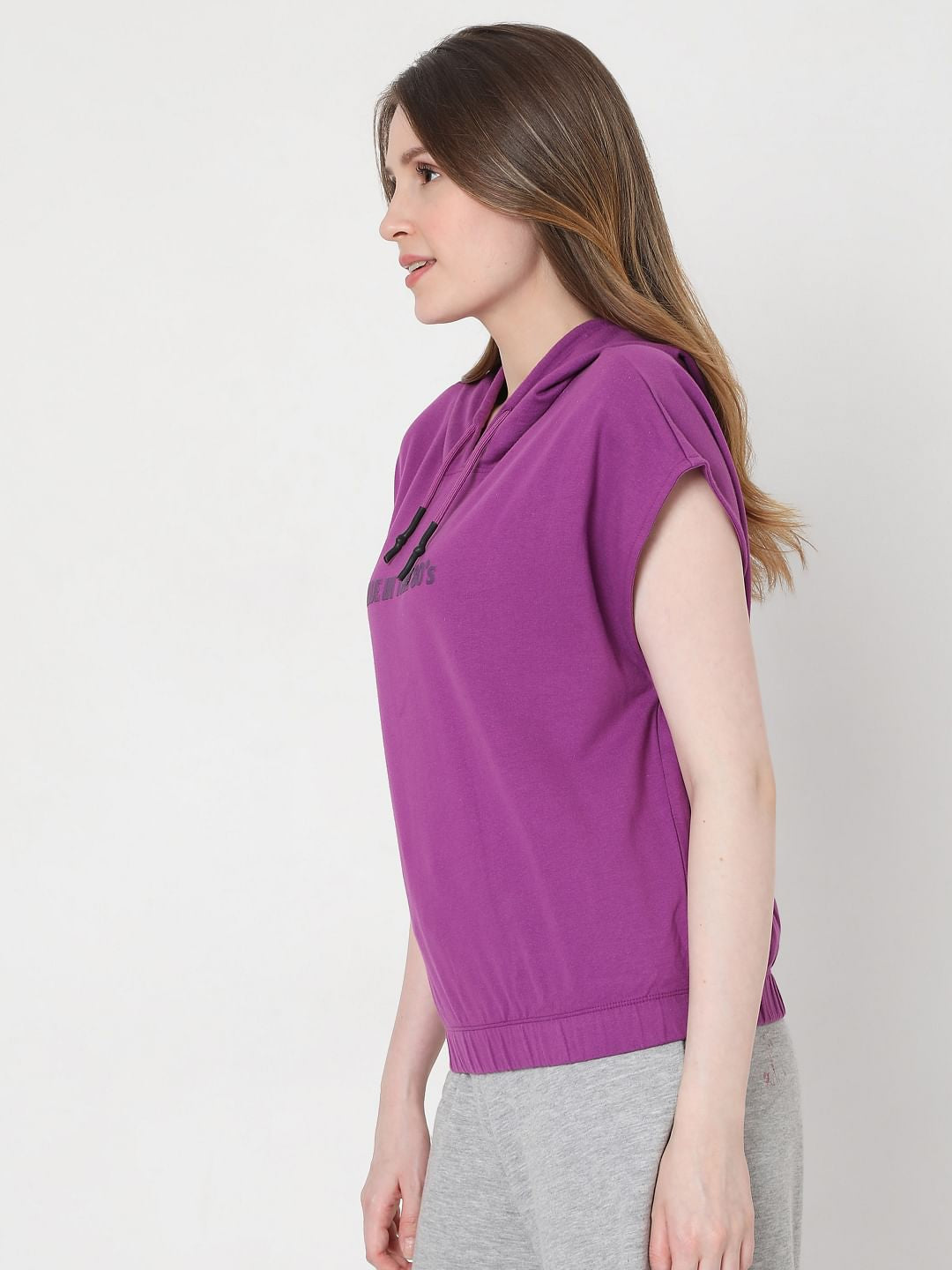 Purple Short Sleeves Sweatshirt
