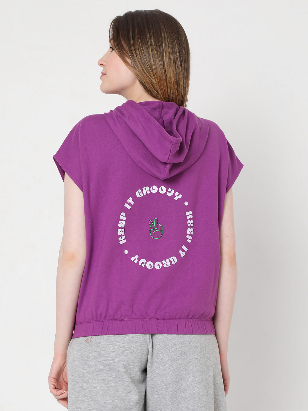Purple Short Sleeves Sweatshirt