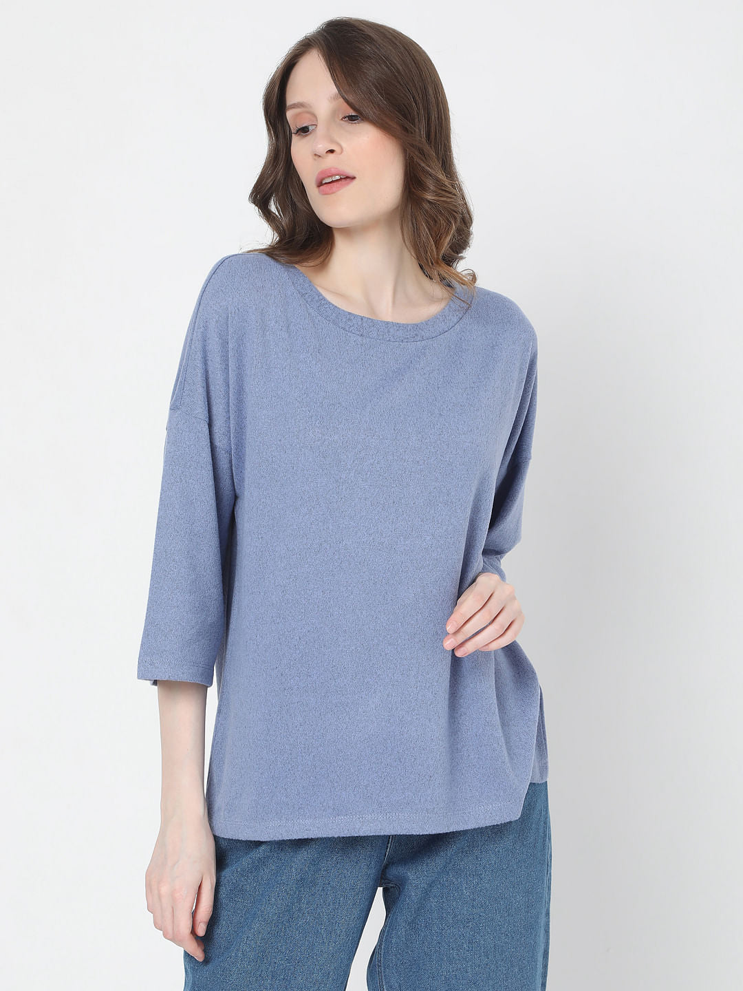 Blue Drop Shoulder Knit Top
