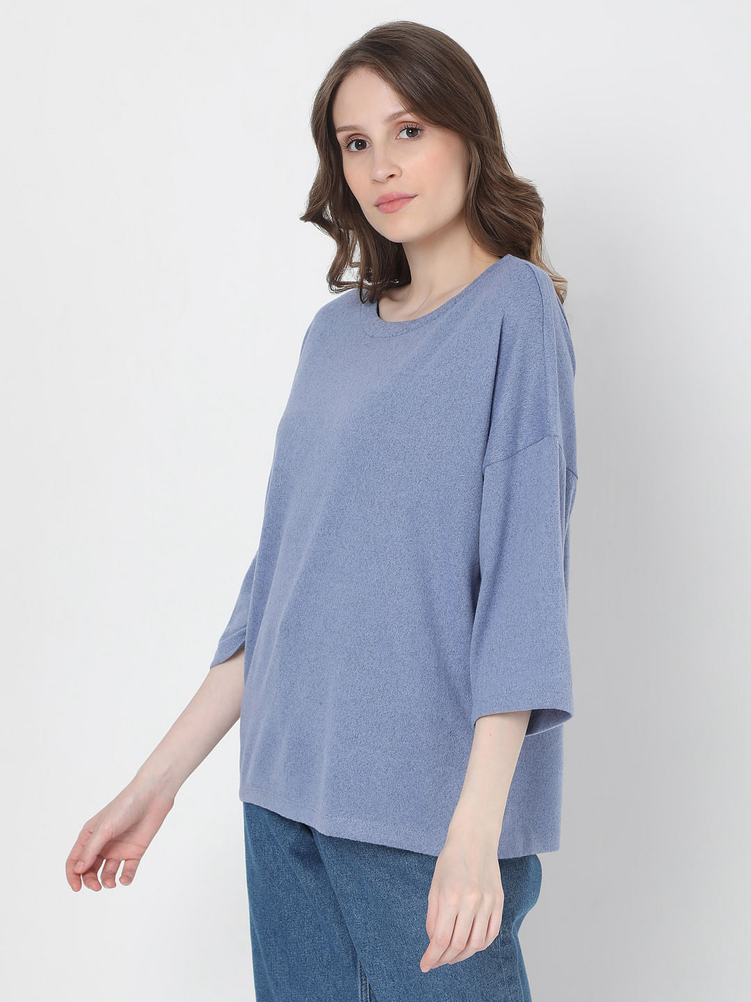 Blue Drop Shoulder Knit Top