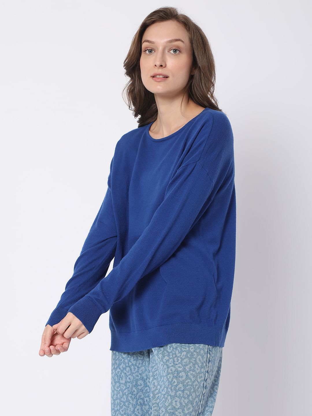 Blue Boat Neck Sweater