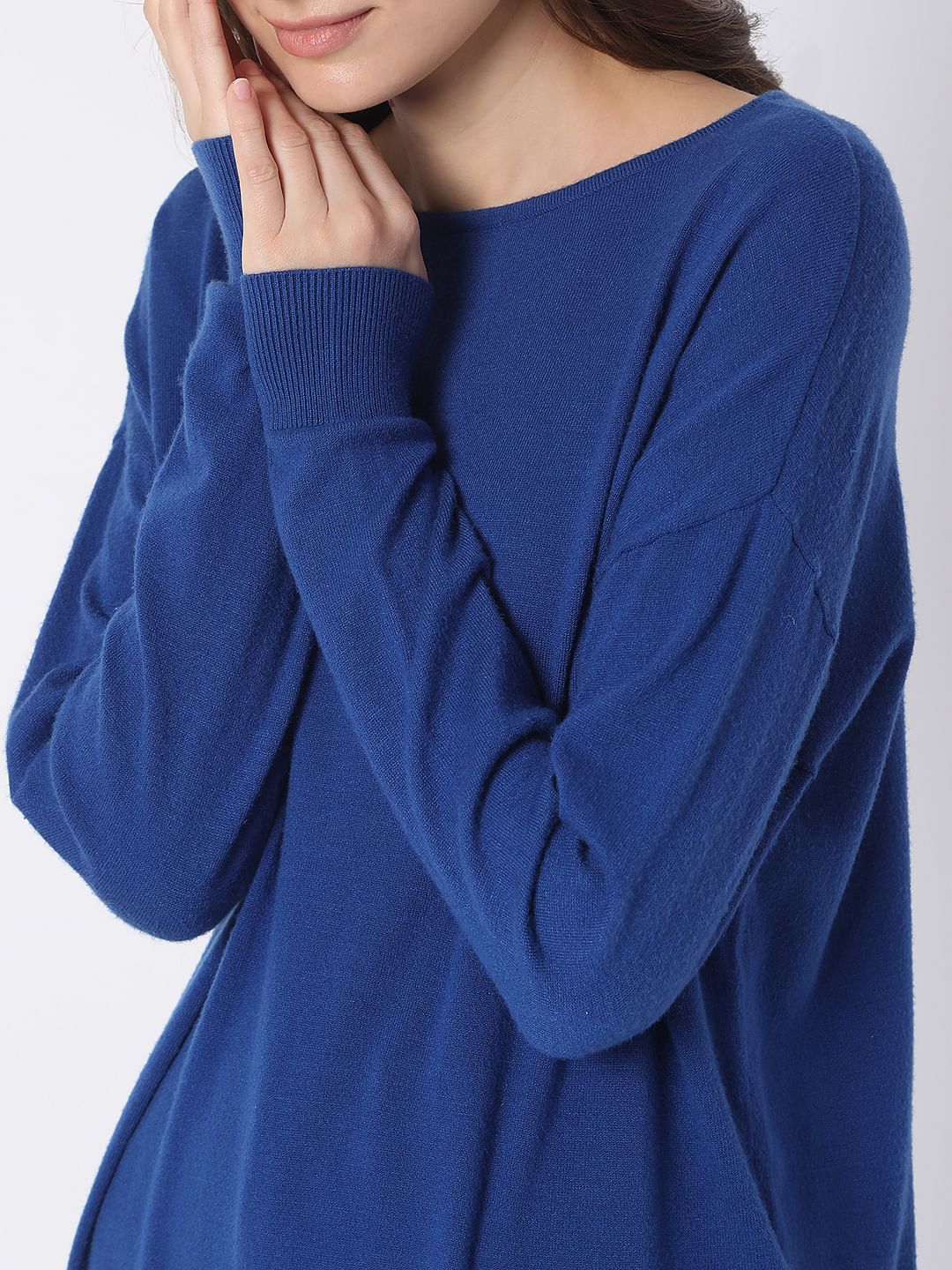 Blue Boat Neck Sweater