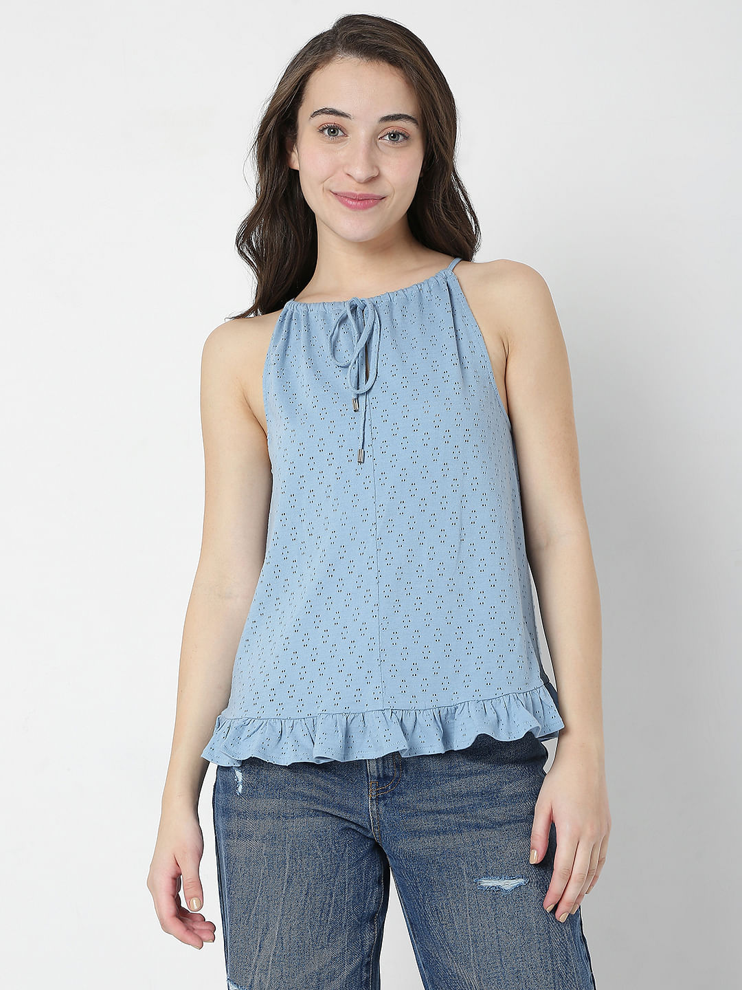 Blue Schiffli Top