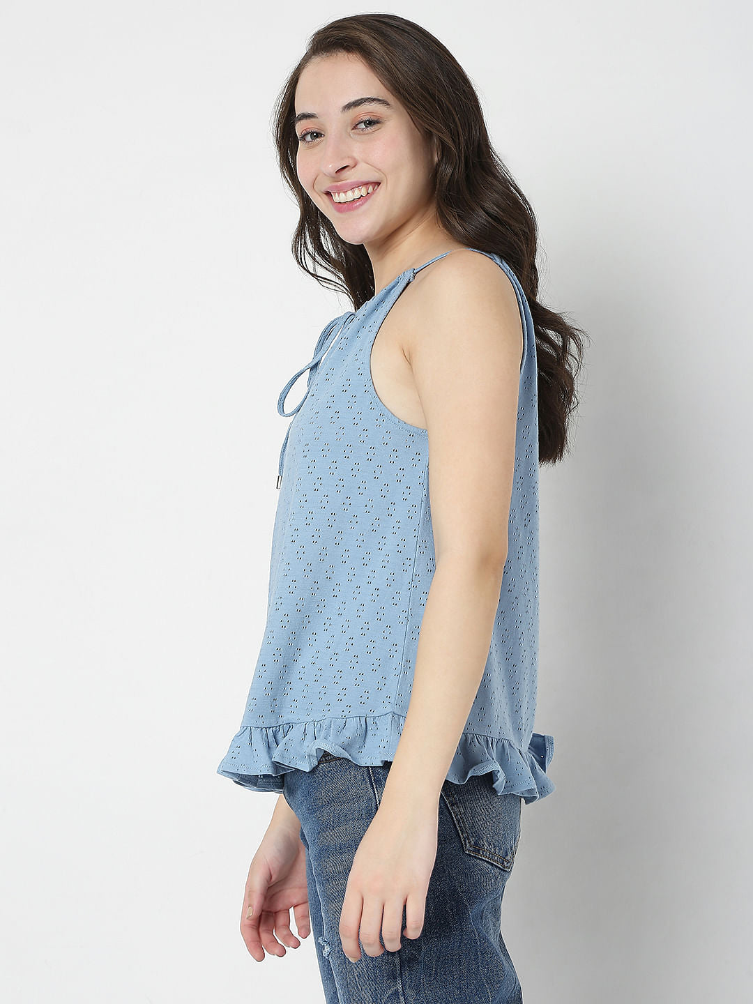 Blue Schiffli Top