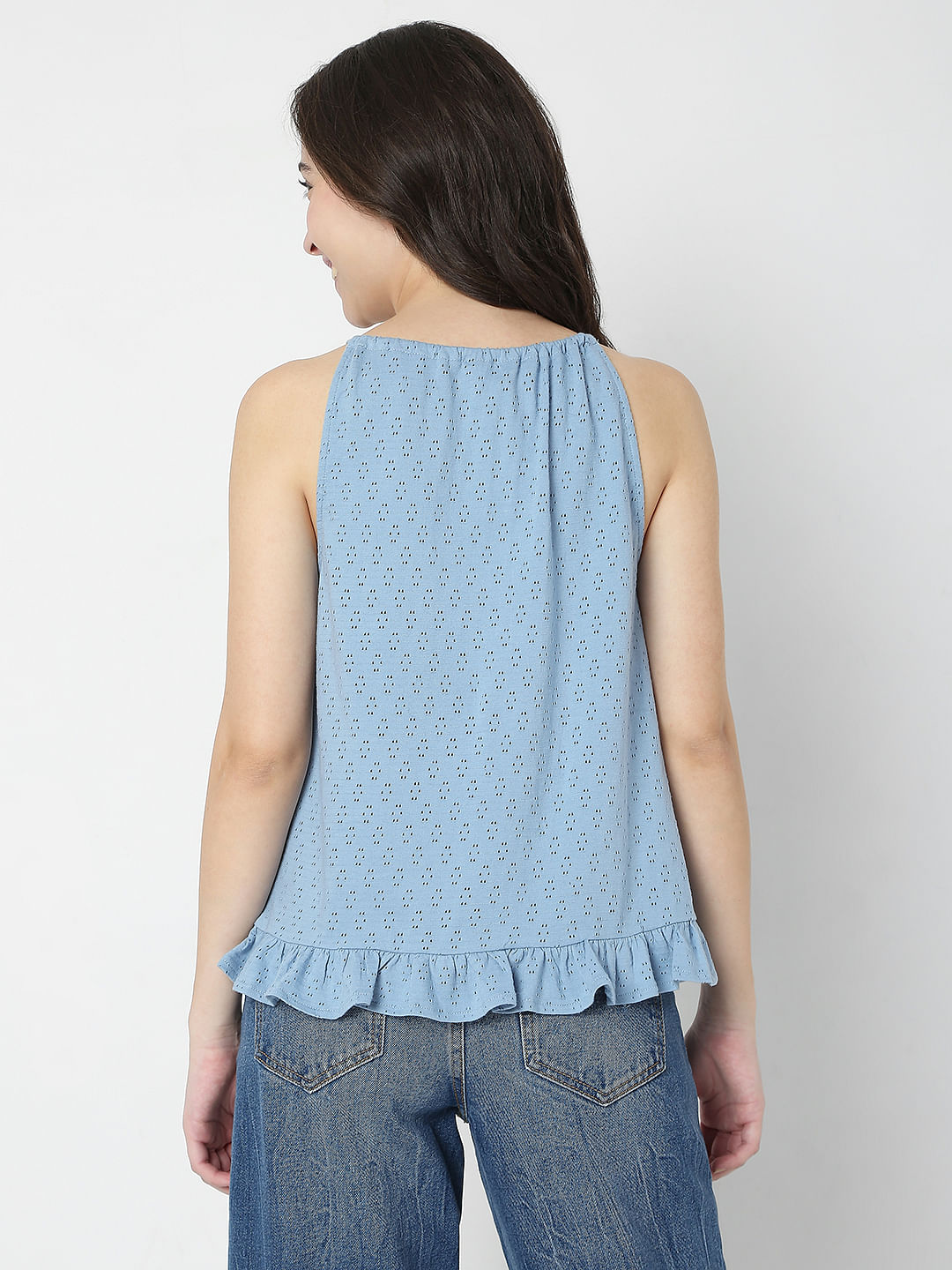 Blue Schiffli Top