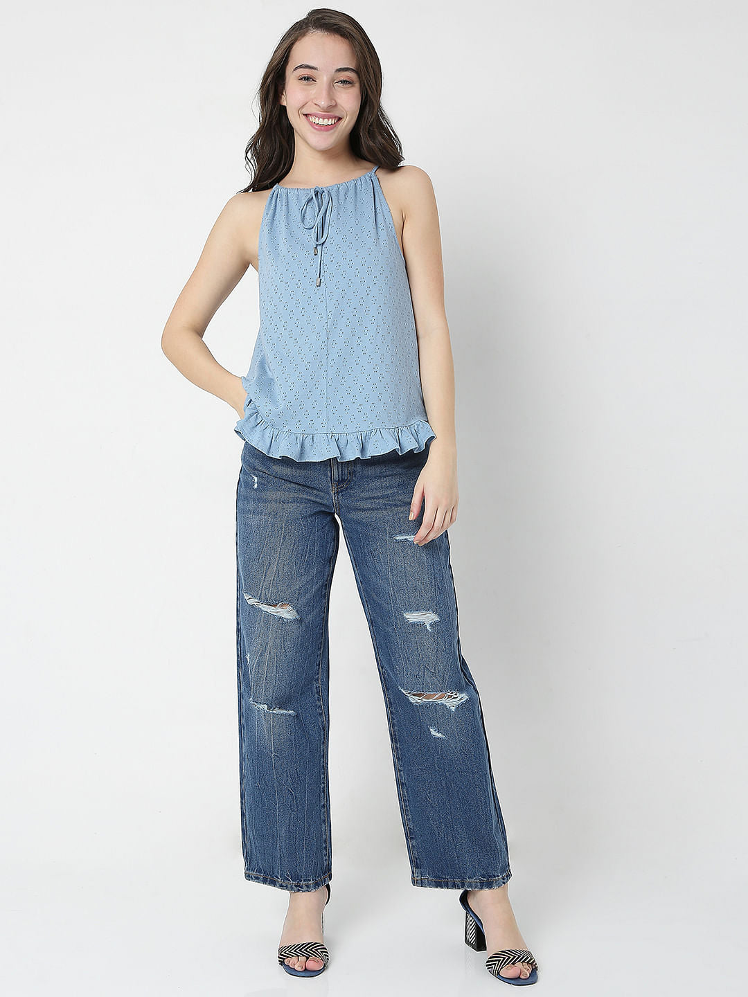 Blue Schiffli Top