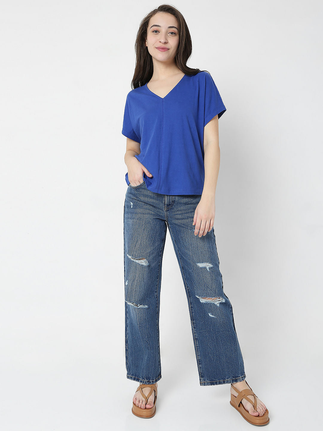 Blue Drop Shoulder T-Shirt