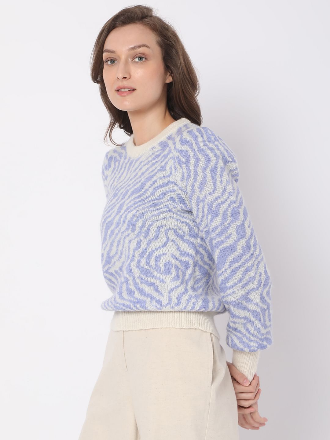 Beige Animal Print Jacquard Sweater