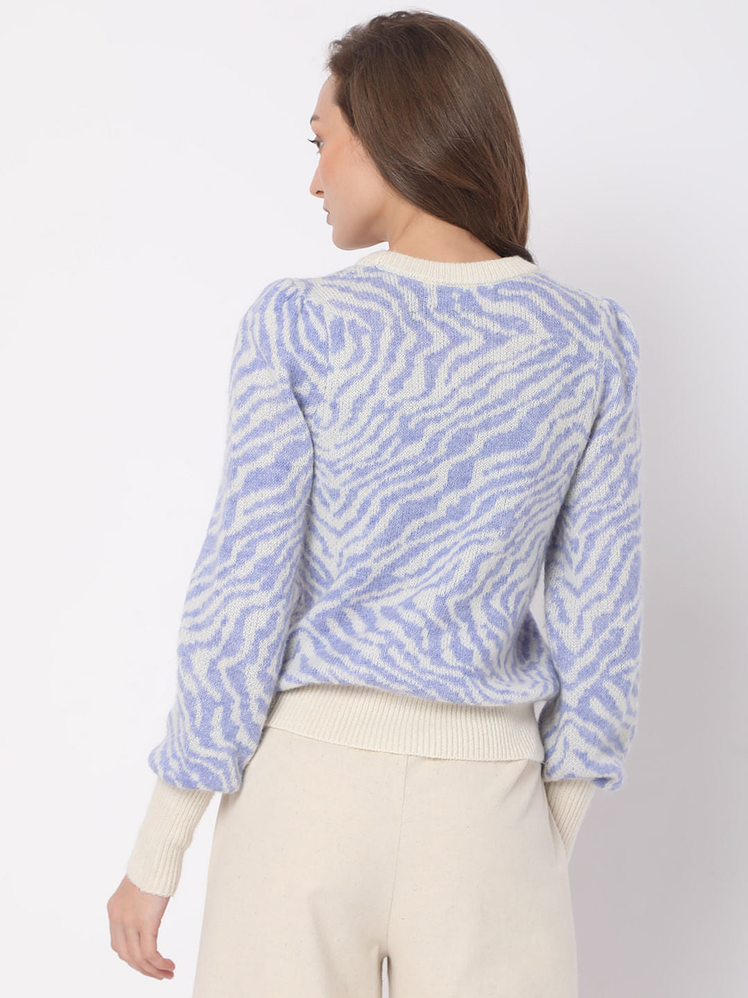 Beige Animal Print Jacquard Sweater