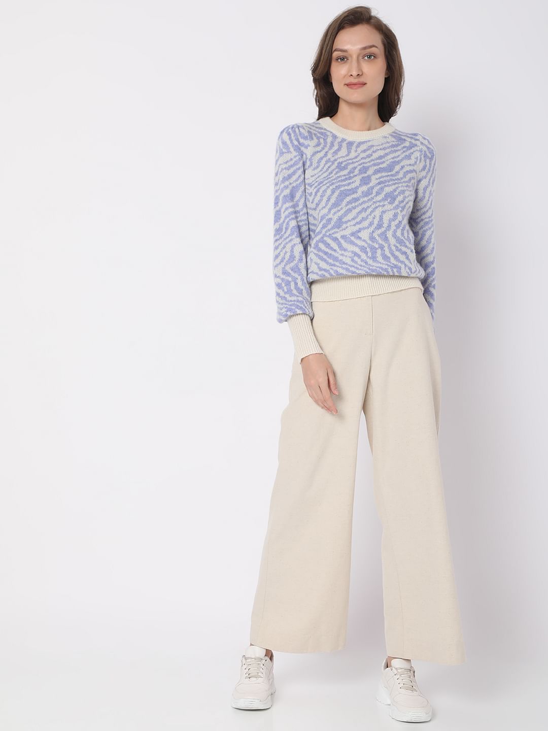 Beige Animal Print Jacquard Sweater