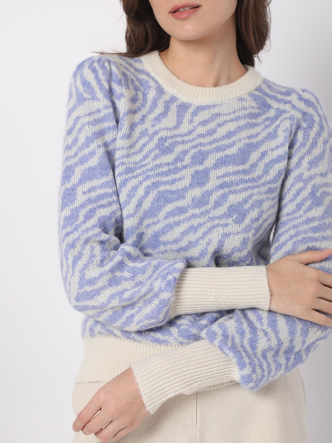 Beige Animal Print Jacquard Sweater