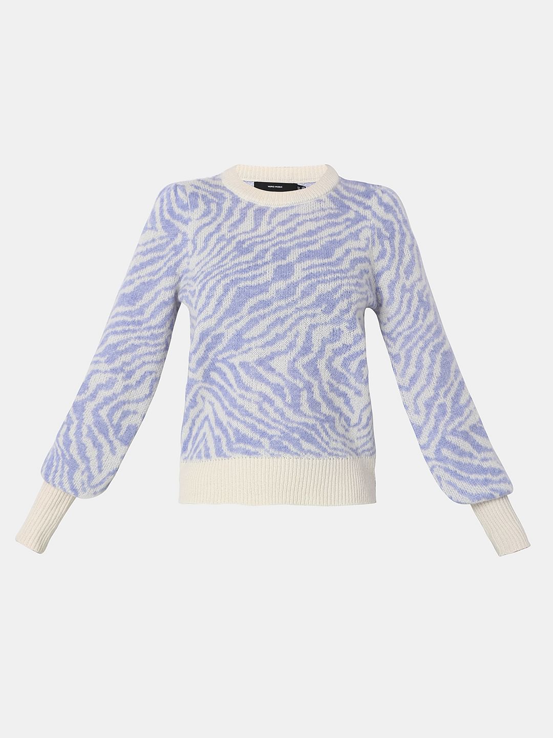 Beige Animal Print Jacquard Sweater