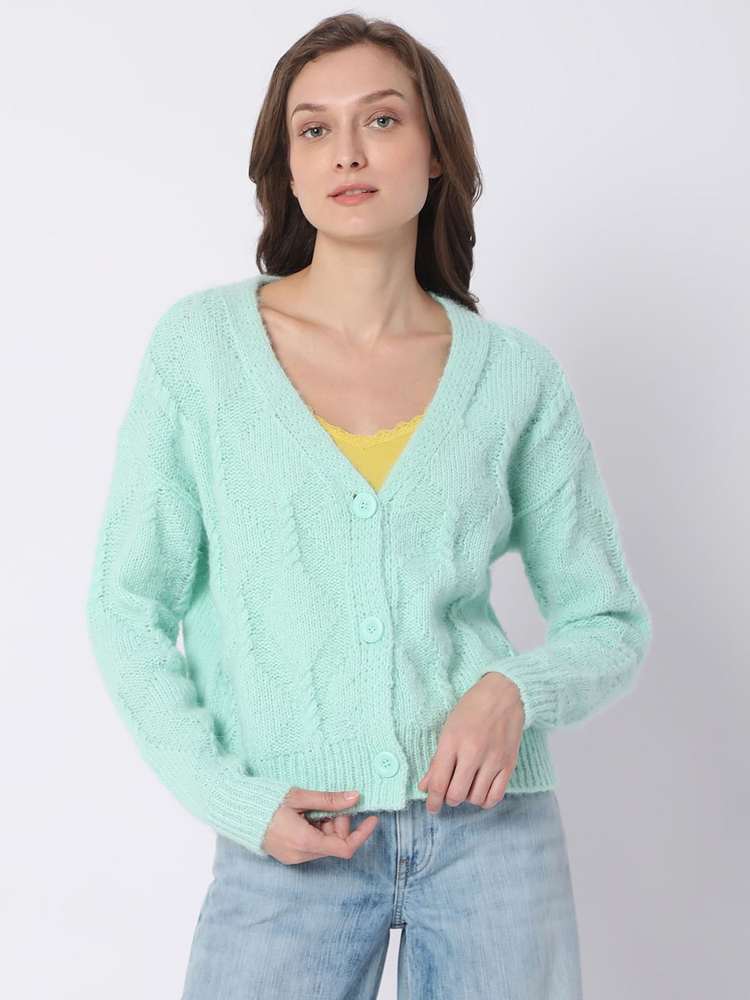 Green Front Open Cardigan