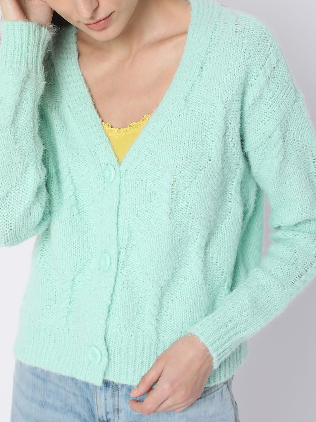 Green Front Open Cardigan