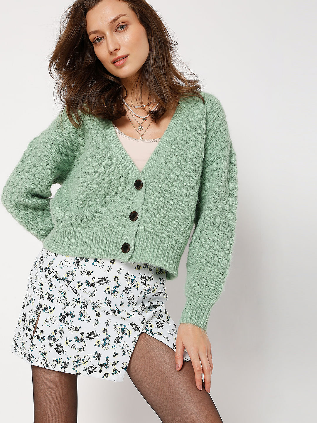 Green Drop Shoulder Cardigan