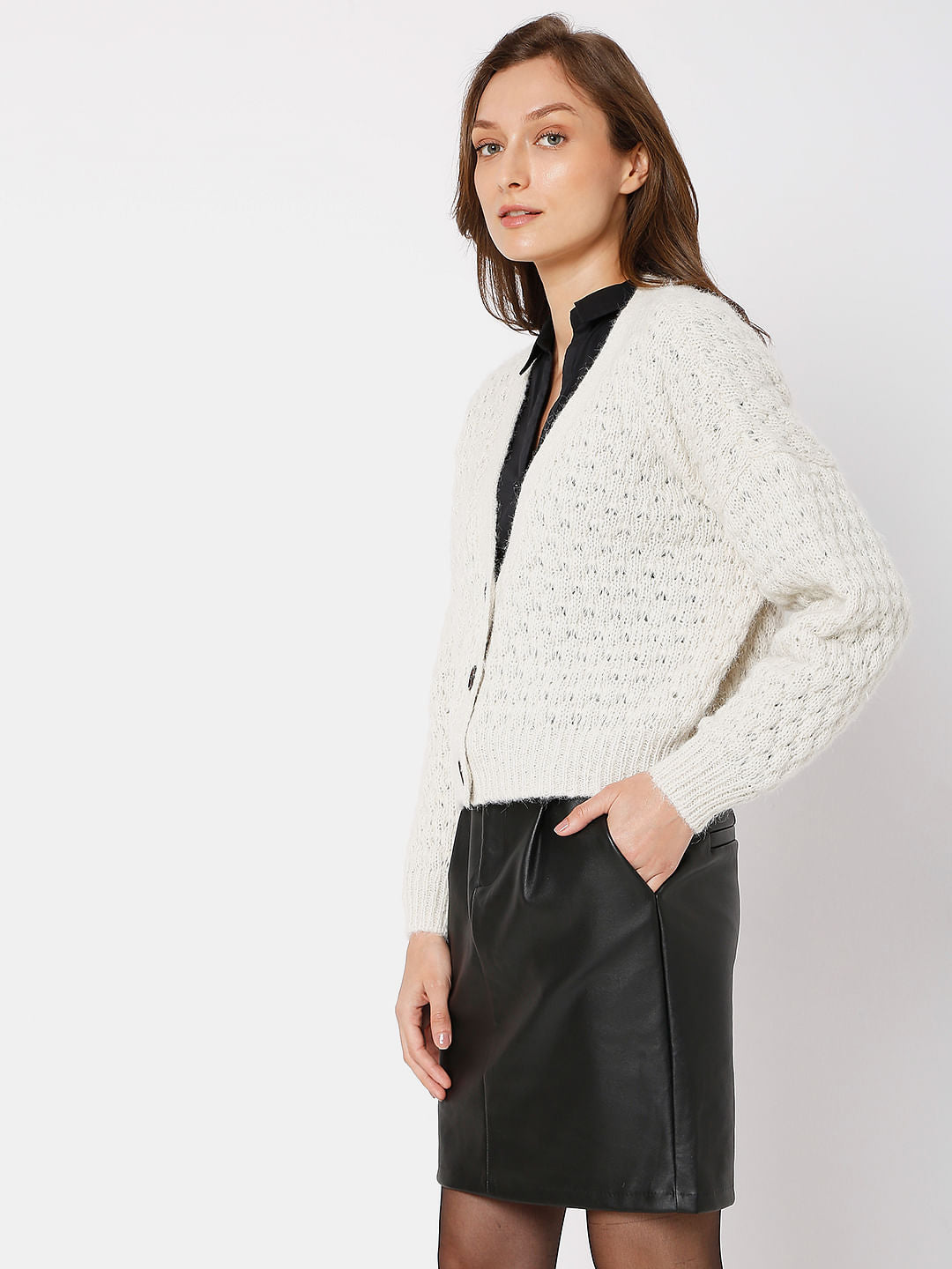 Beige Drop Shoulder Cardigan