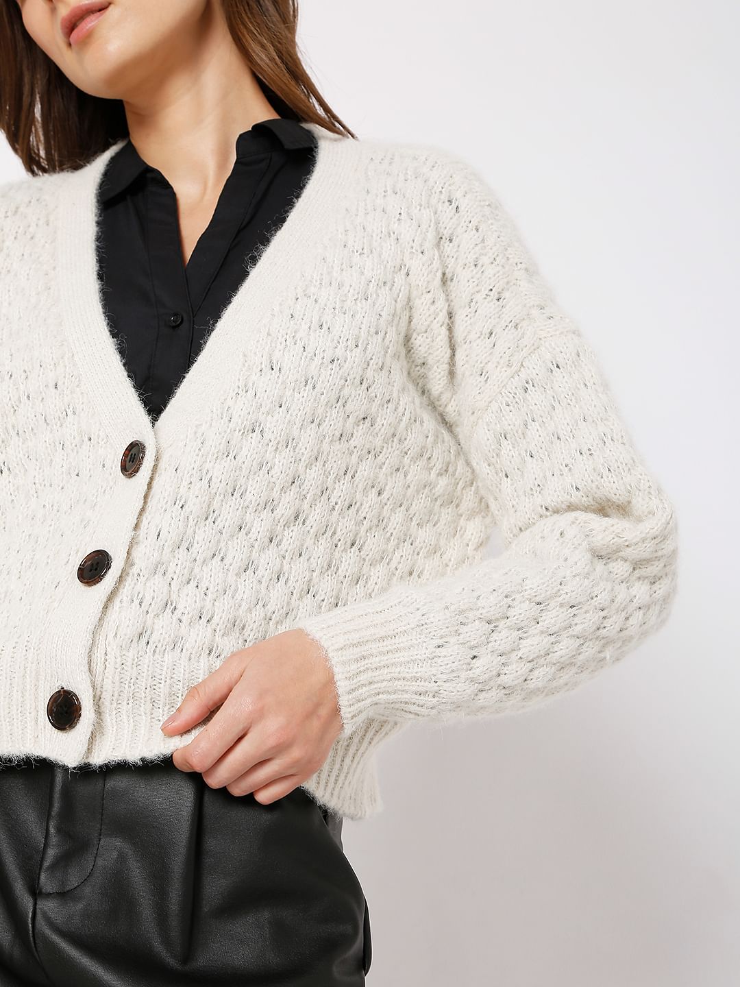 Beige Drop Shoulder Cardigan