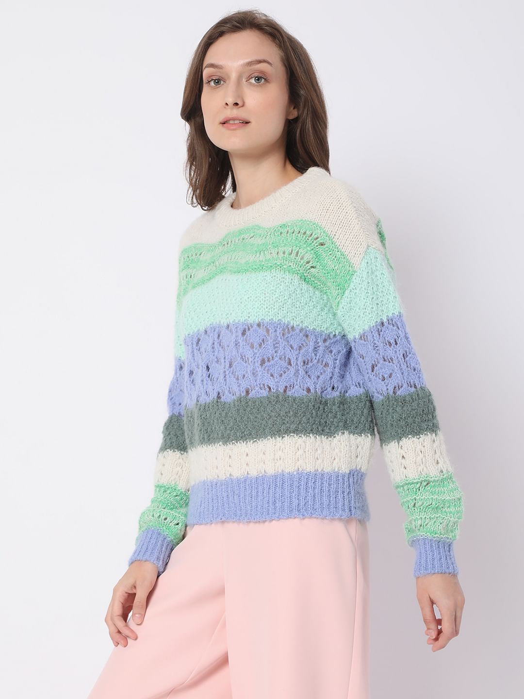 Beige Colourblocked Sweater