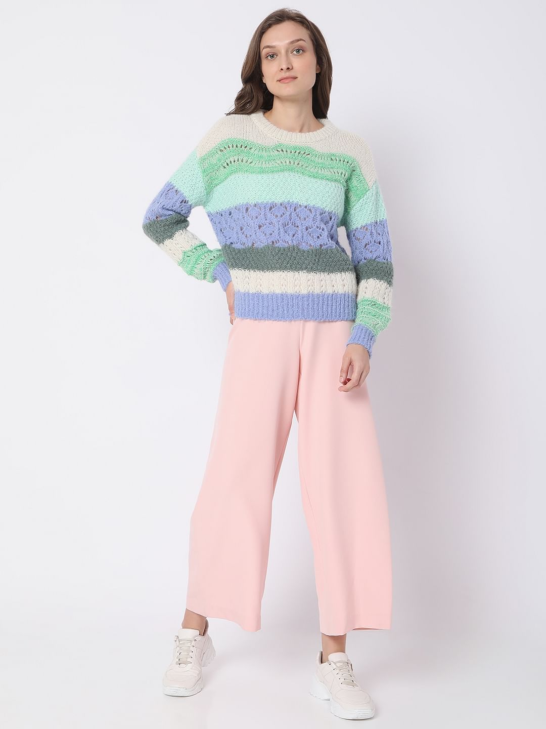 Beige Colourblocked Sweater