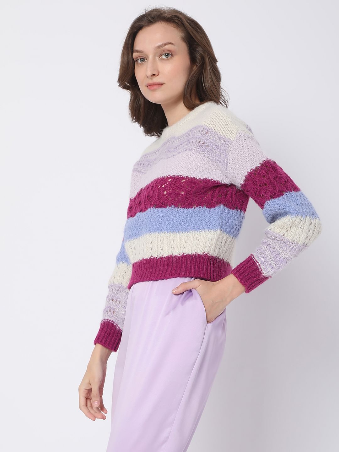 Purple Colourblocked Sweater
