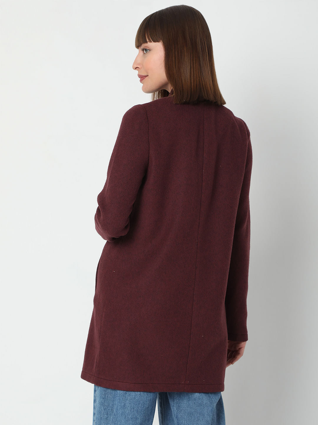 Burgundy Mandarin Collar Coat