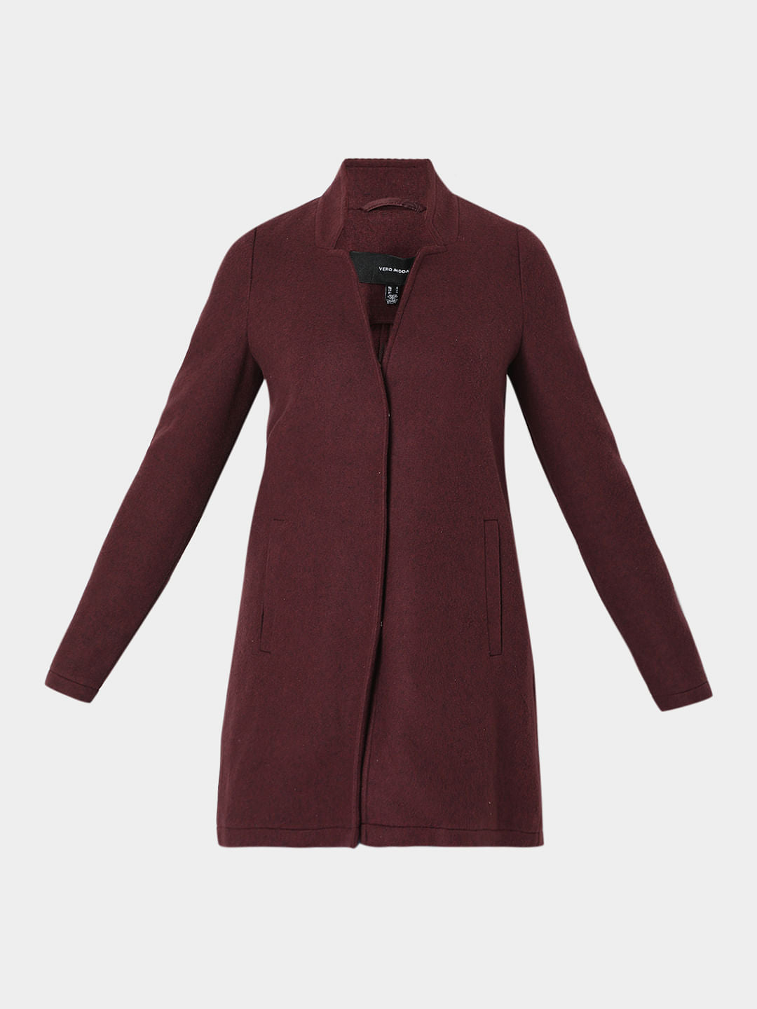 Burgundy Mandarin Collar Coat