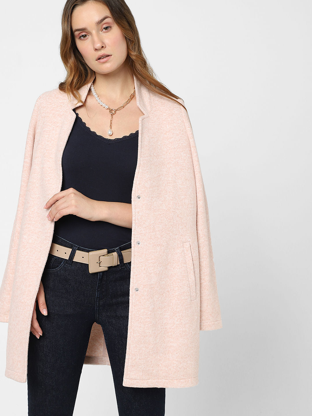 Pink Mandarin Collar Coat