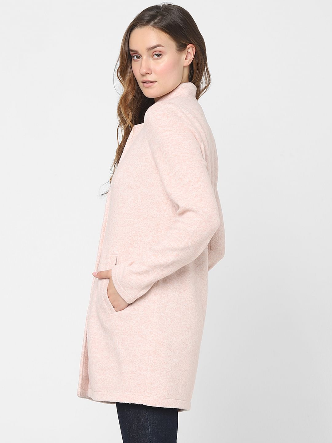 Pink Mandarin Collar Coat