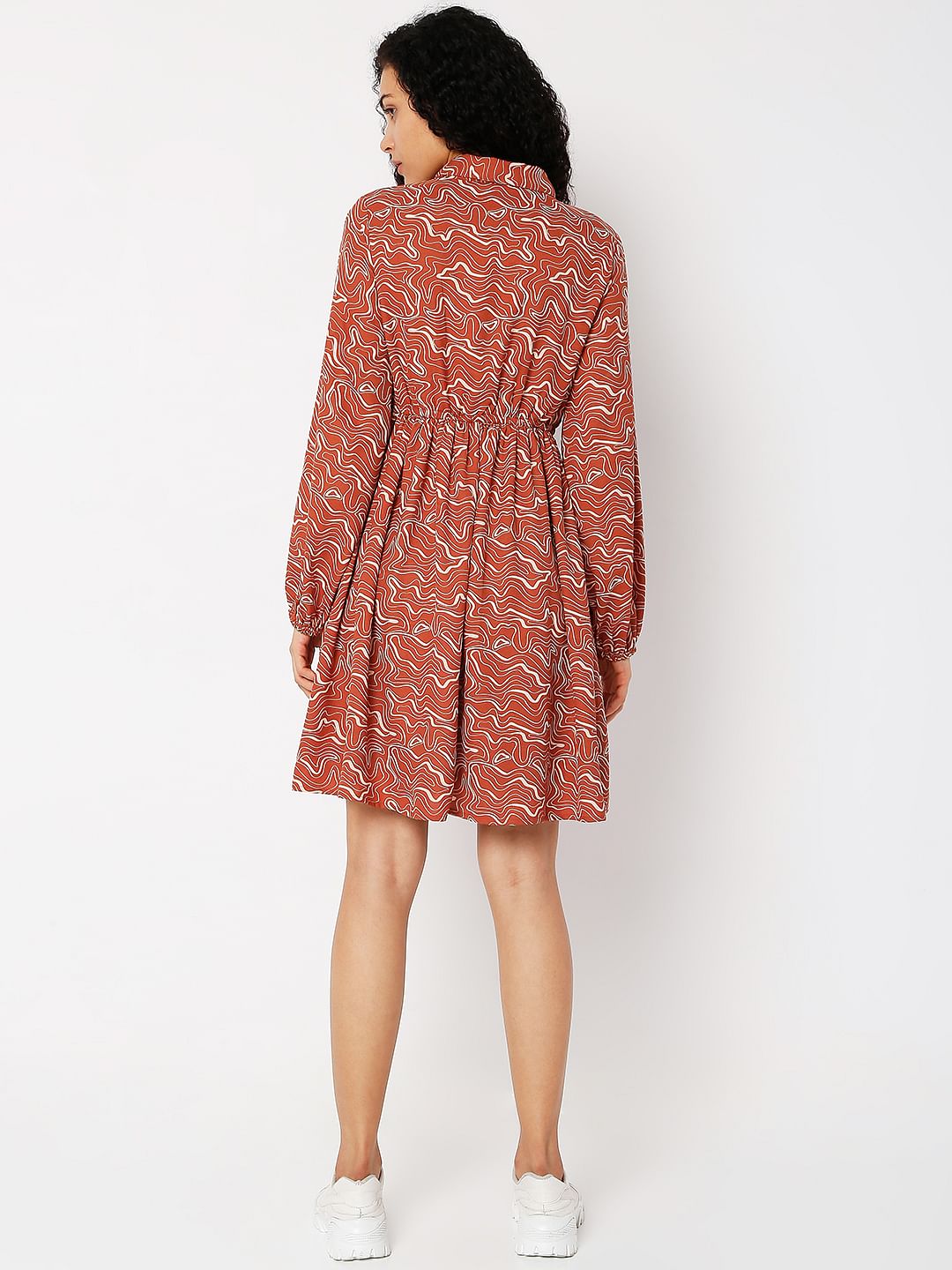 Brown Printed Shirt Dress