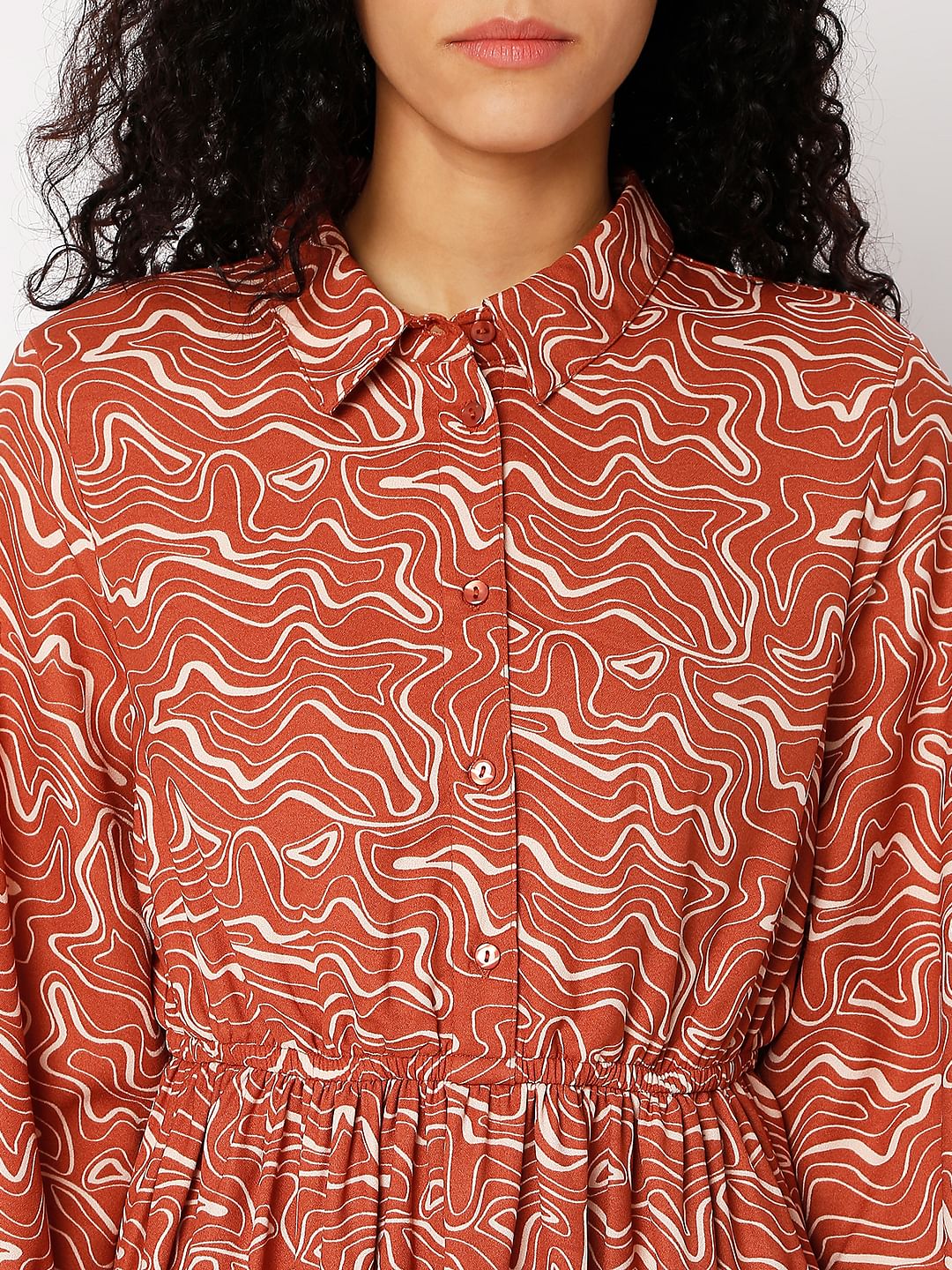 Brown Printed Shirt Dress