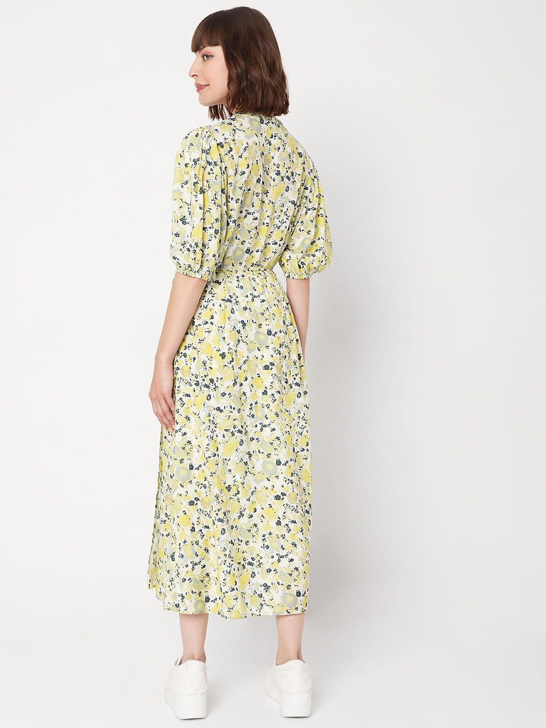 Yellow Floral Wrap Dress