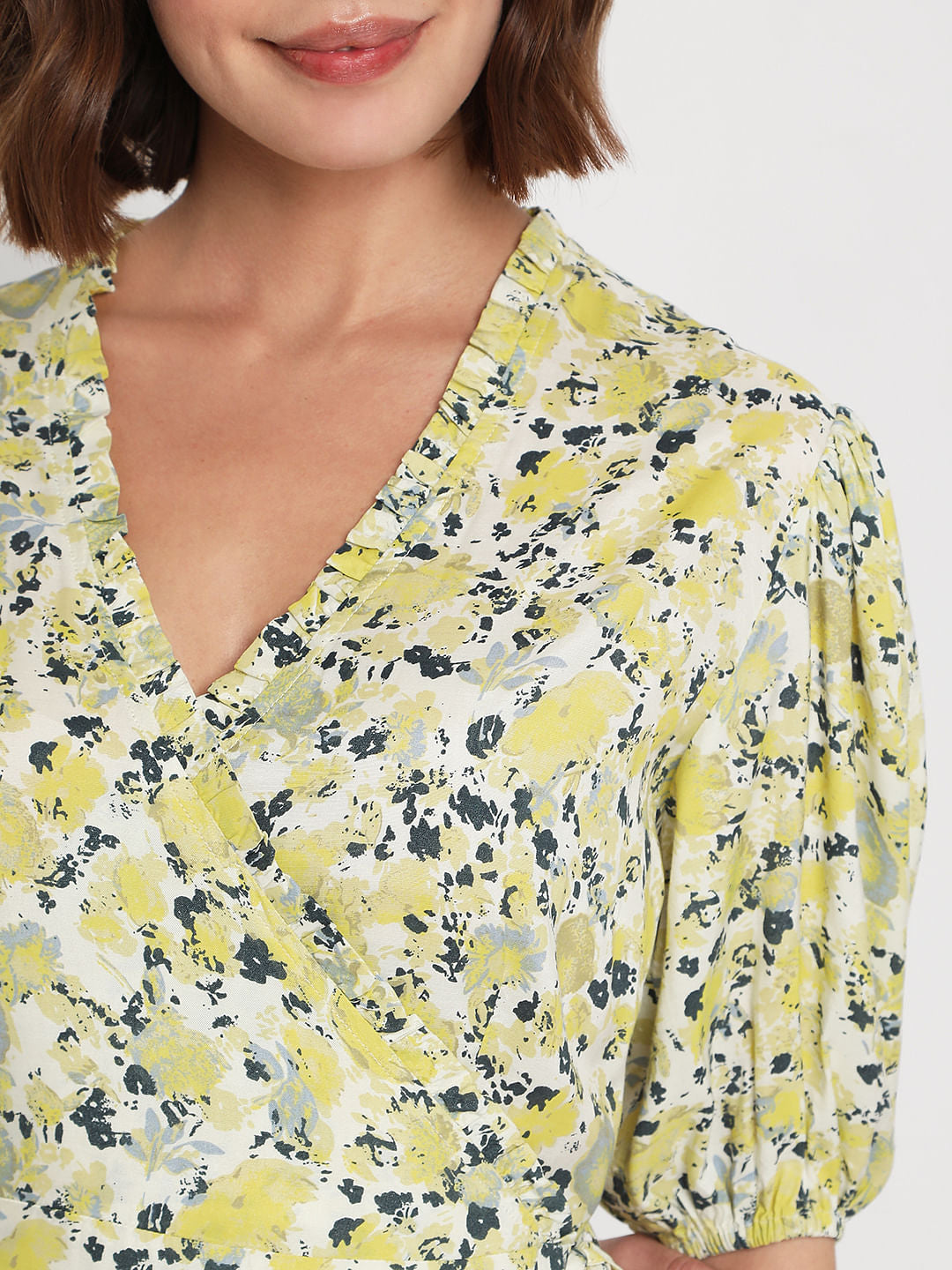 Yellow Floral Wrap Dress