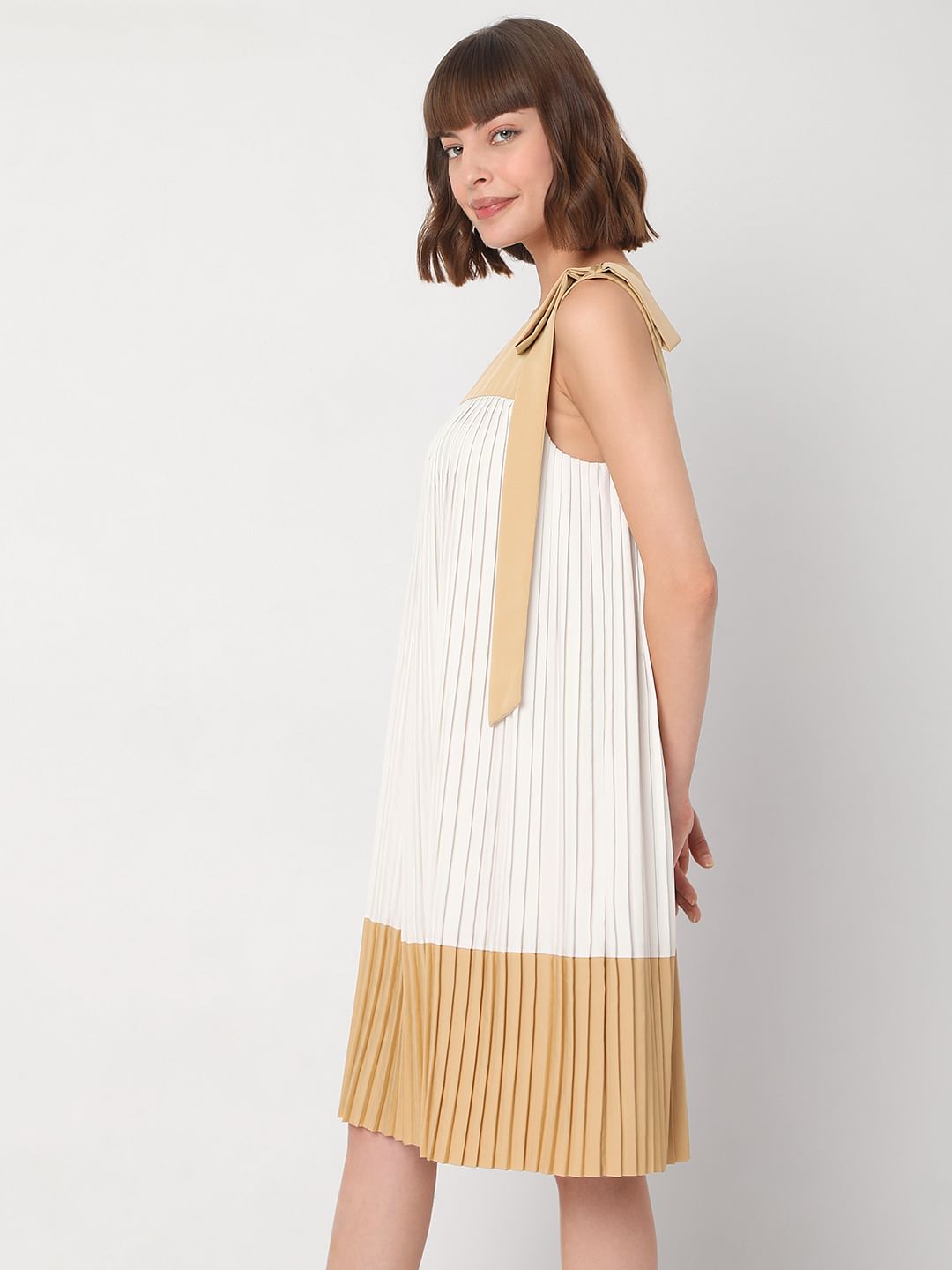 Beige Pleated Dress