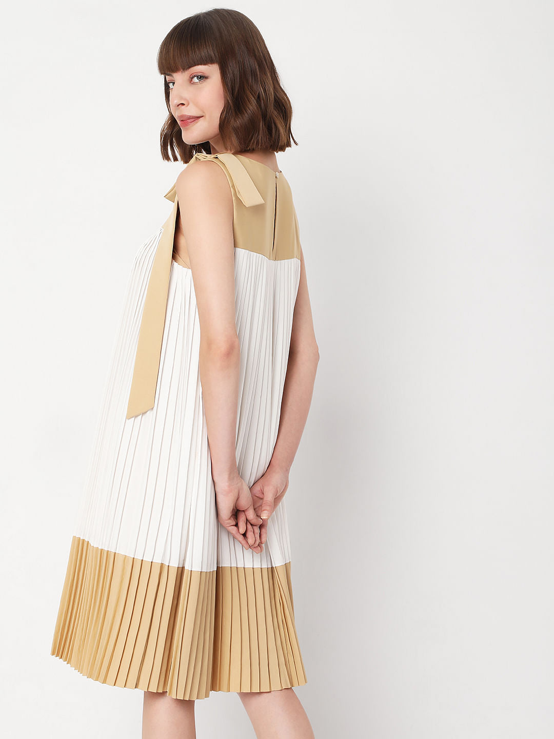 Beige Pleated Dress