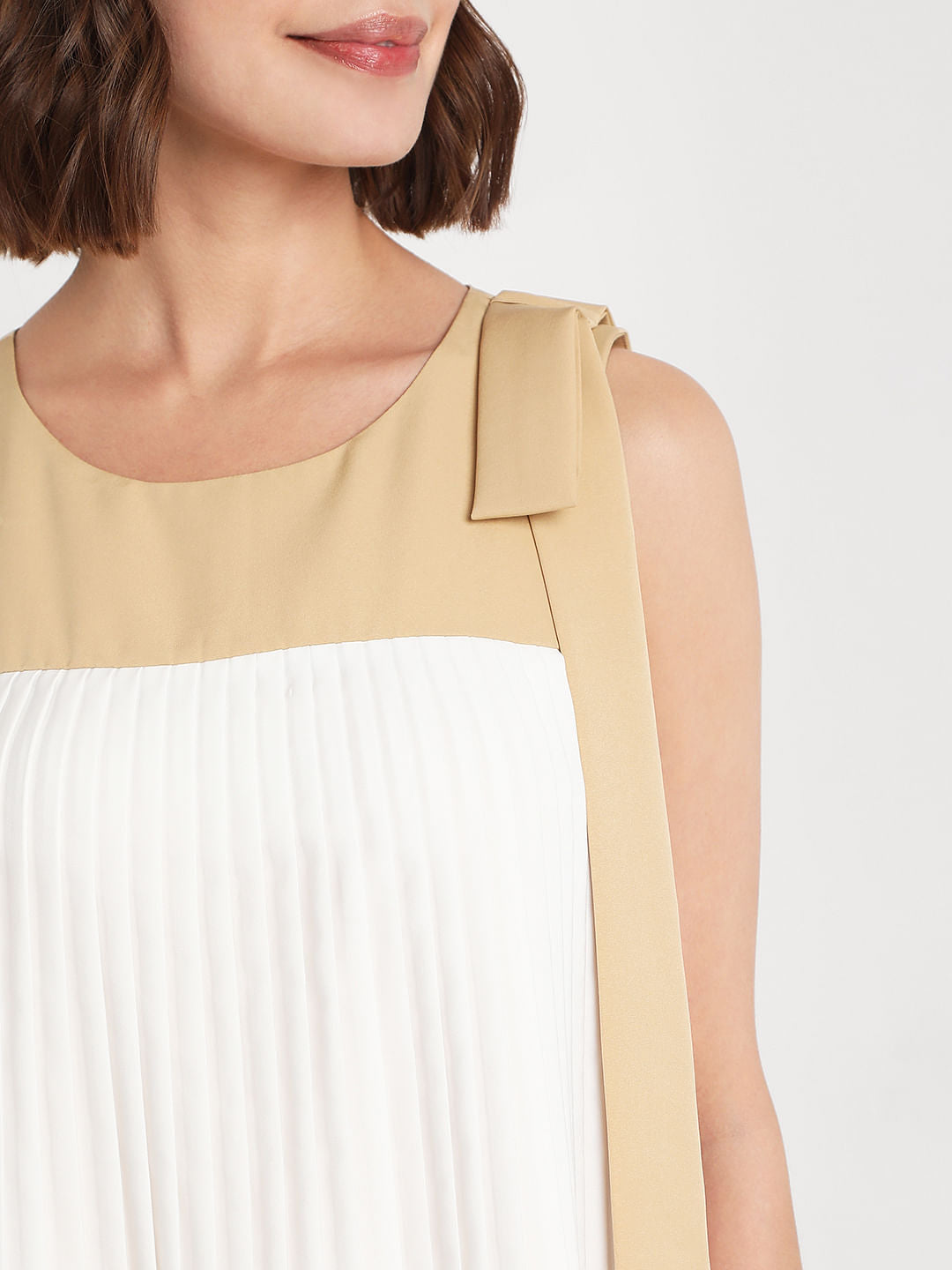 Beige Pleated Dress