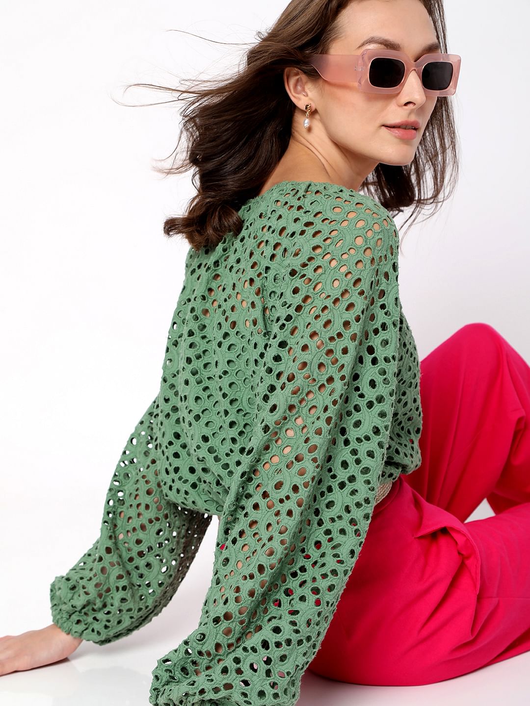 Green Schiffli Top
